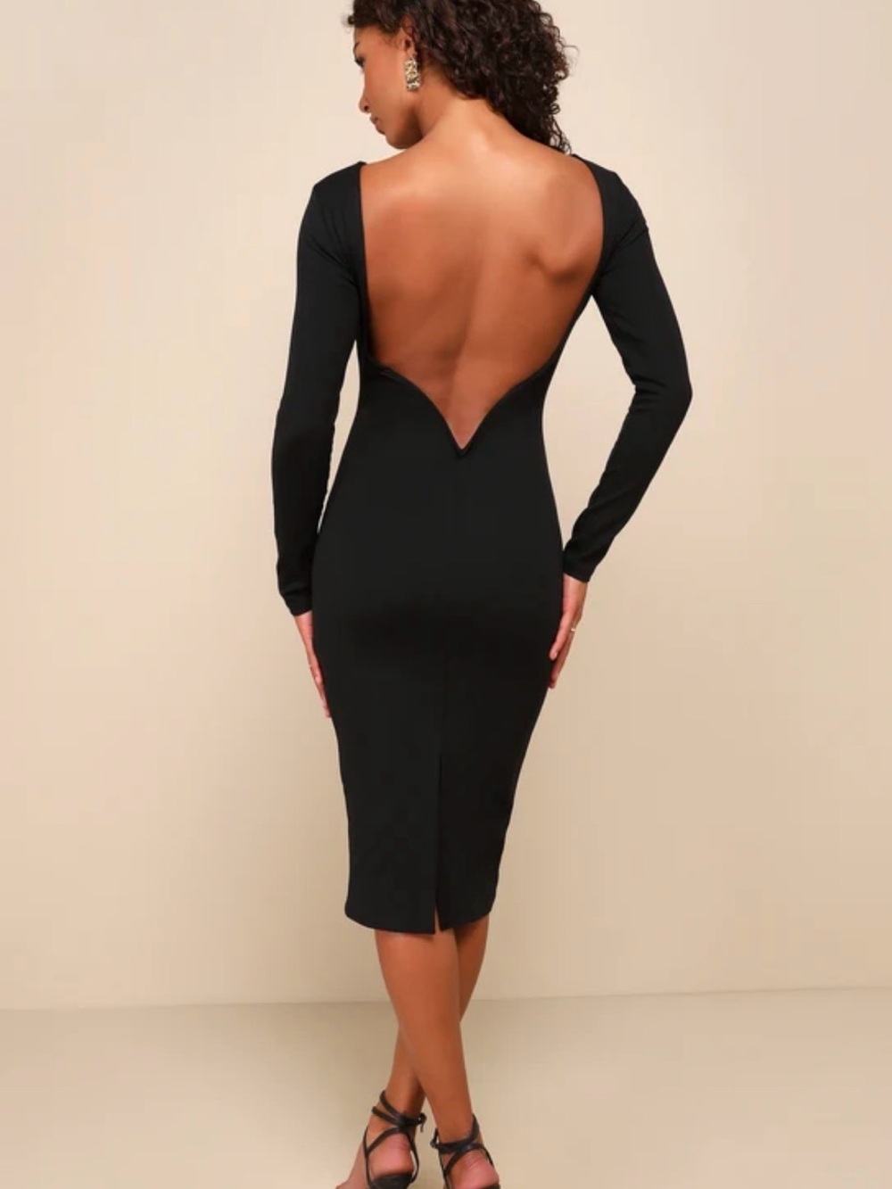 Lulu's Va Va Voom Black Long-Sleeve Backless Midi Dress